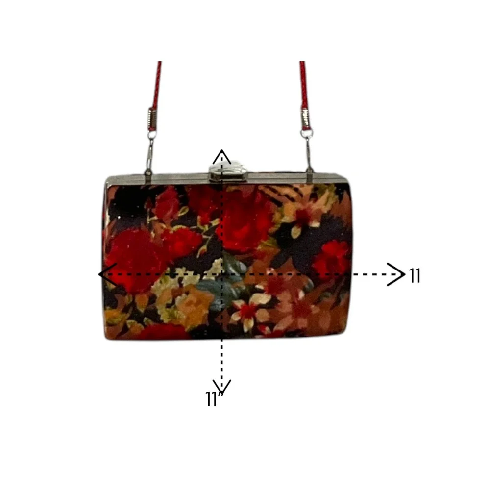Vintage Floral Velvet Box Clutch Evening Bag Black Red Crossbody Purse Silver‎